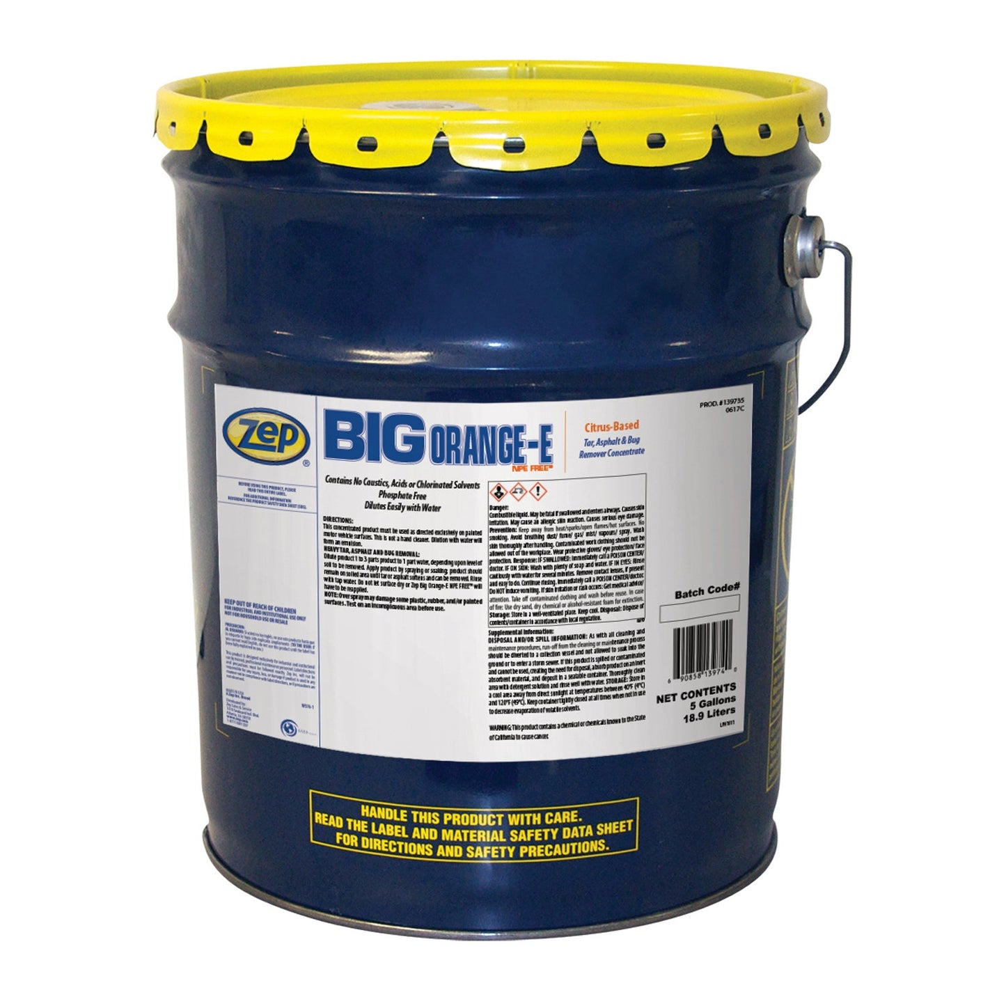 Zep Big Orange-E NPE Free Tar, Asphalt & Bug Remover Concentrate – Citrus Cleaner – 5 Gallon