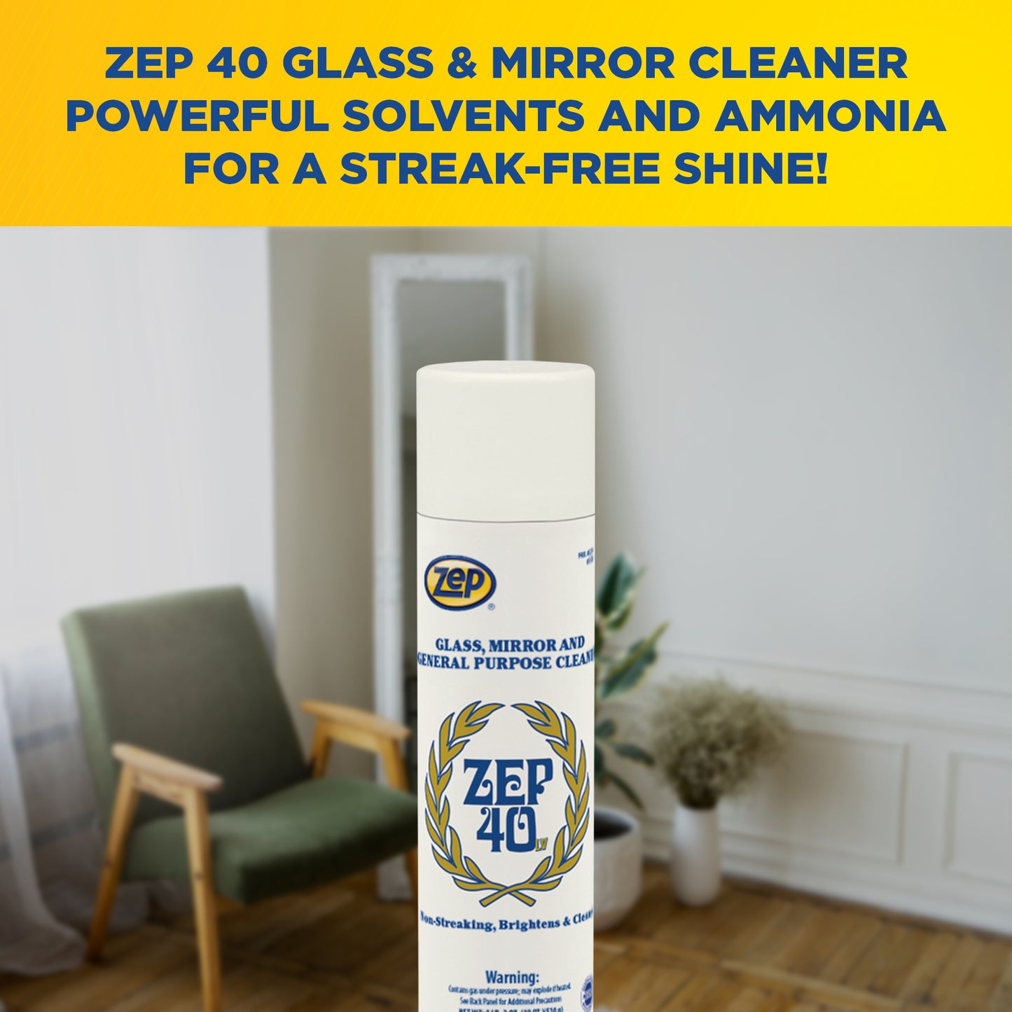 Zep 40 LV Glass, Mirror and General-Purpose Cleaner – No Spotting or Streaks – 18 oz