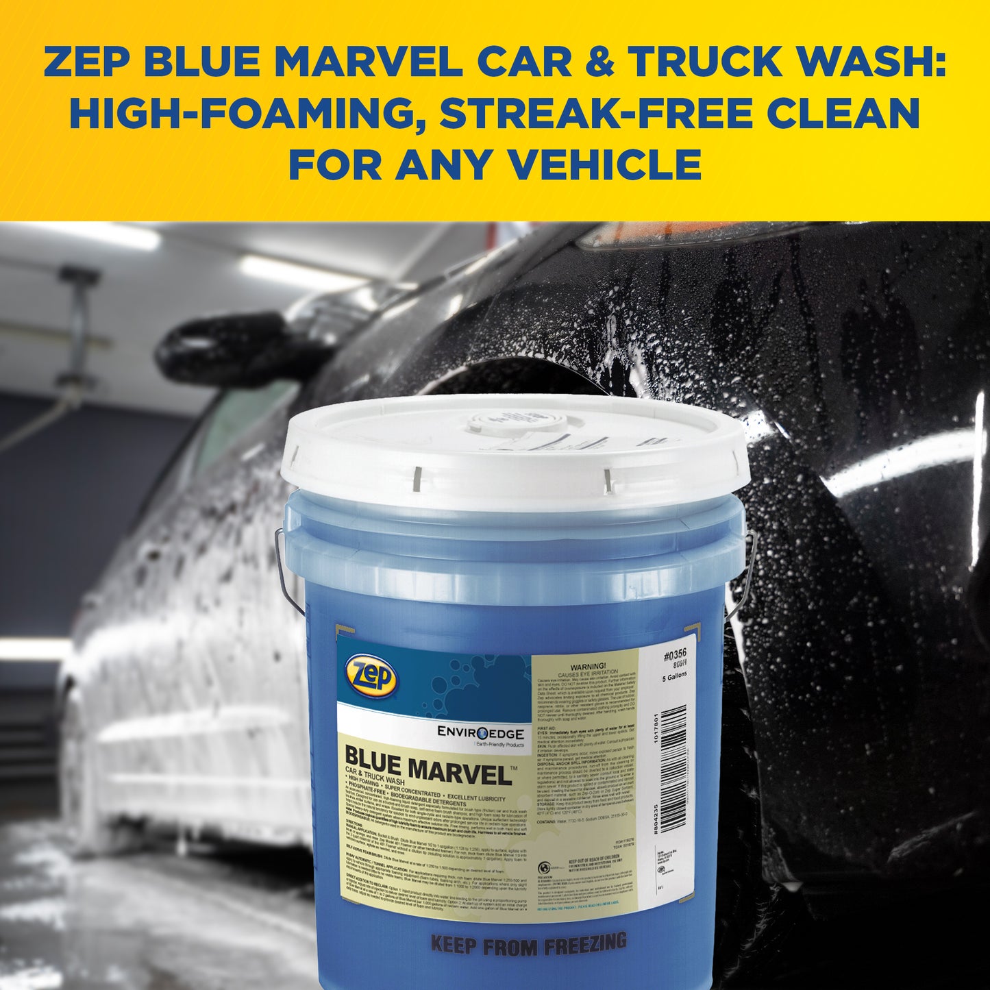 Zep Blue Marvel Car & Truck Wash – Removes Road Film, Winter Salt Deposits and Grime– 5 Gallon