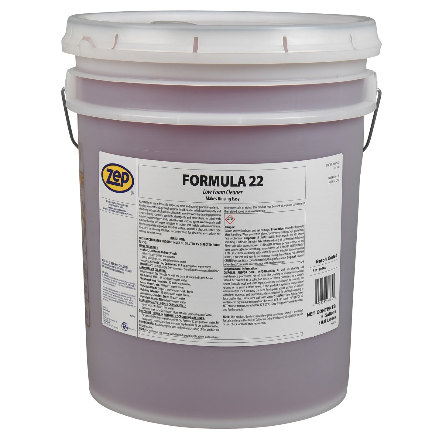 Zep Formula 22 Low Foam Industrial Cleaner – Highly-Concentrated, General-Purpose Cleaner – 5 Gallon