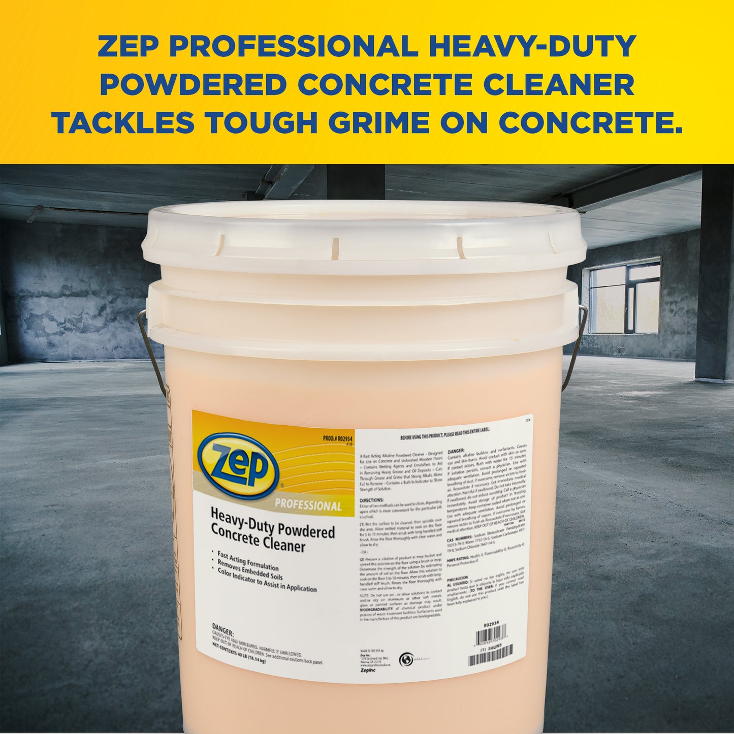 Zep Professional Heavy-Duty Powdered Concrete Cleaner – Fast Acting Alkaline – 40 lbs.