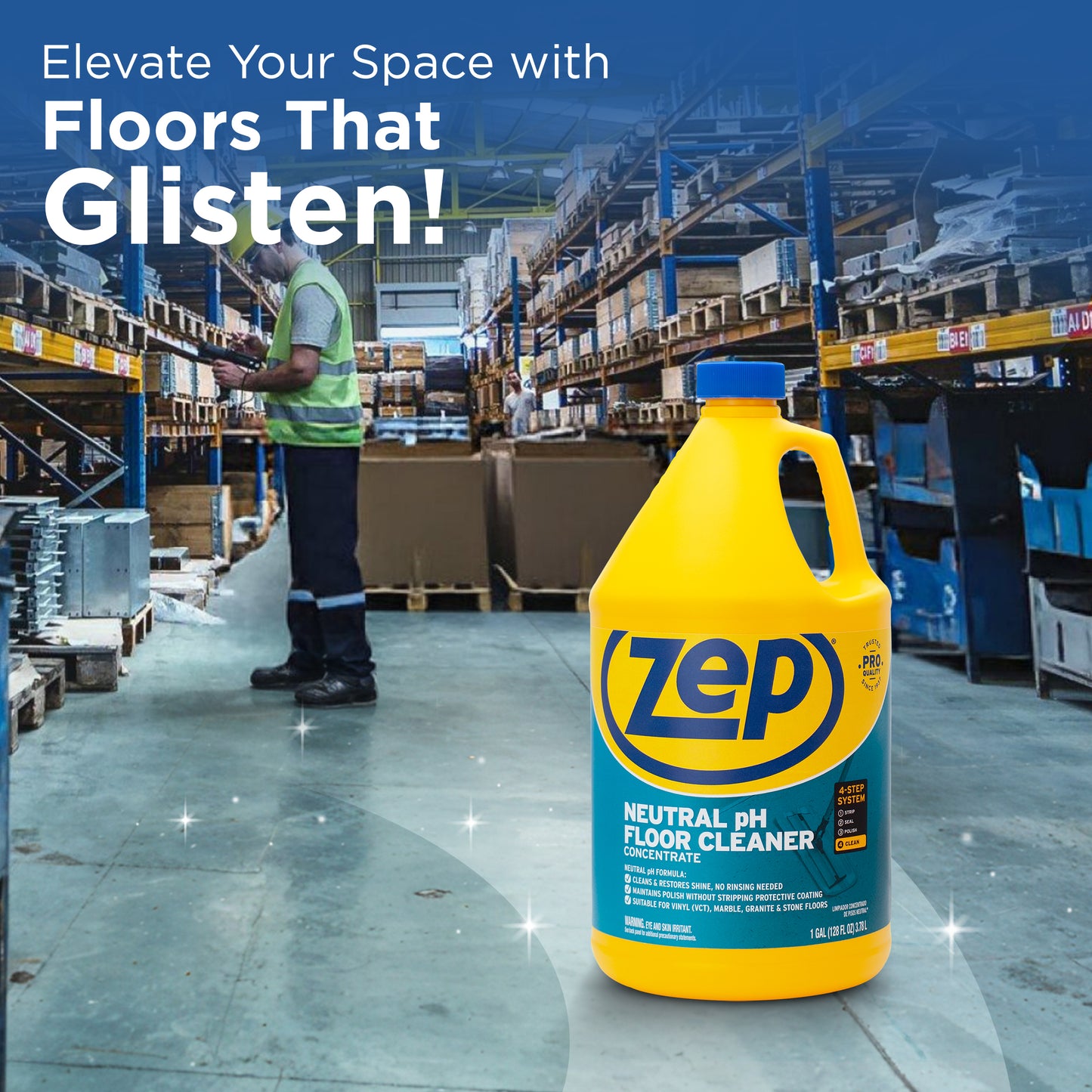 Neutral pH Floor Cleaner Concentrate and Zep Streak-Free Glass Cleaner- 1 Gallon