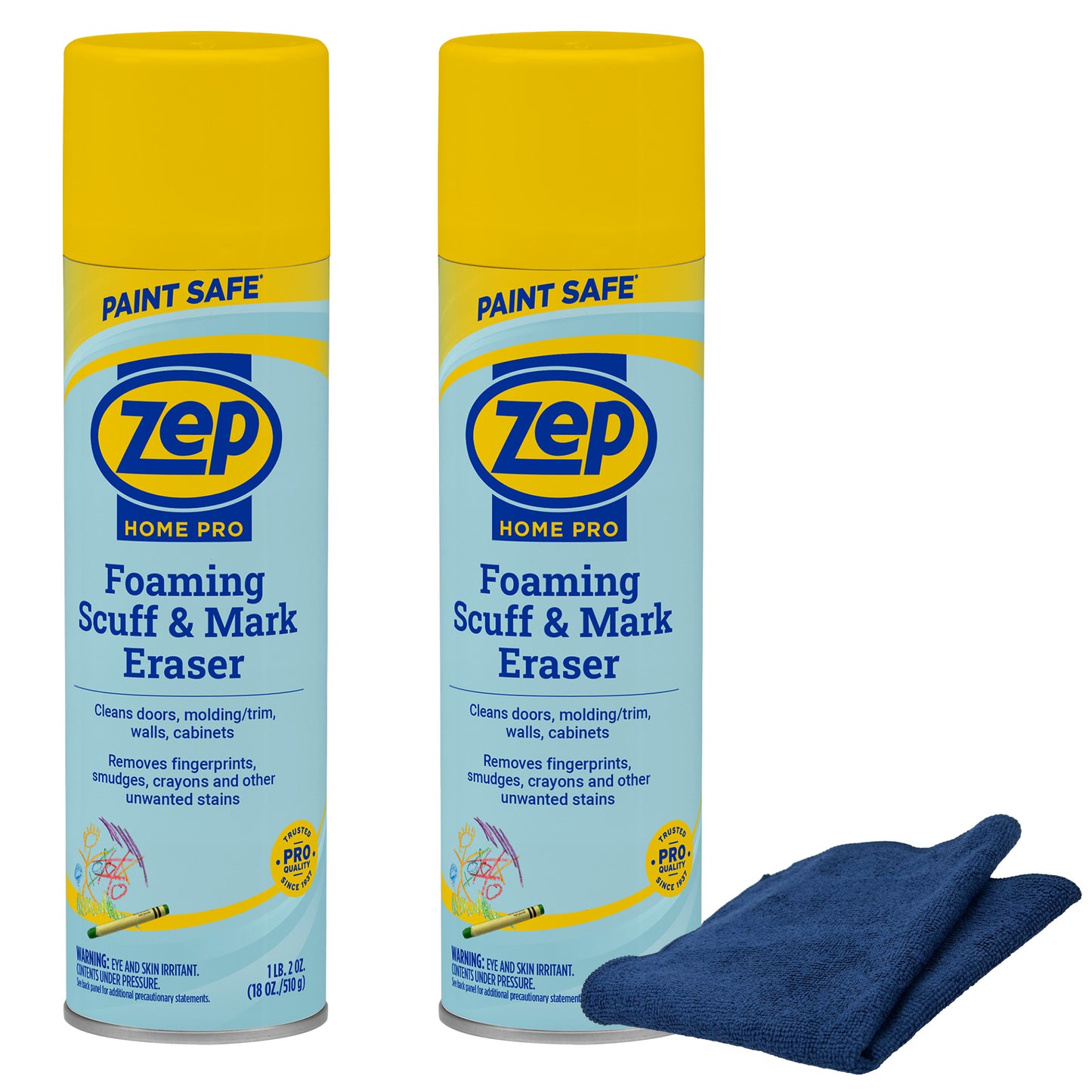 Zep Home Pro Foaming Scuff & Mark Eraser 18 oz and Blue Microfiber Rag