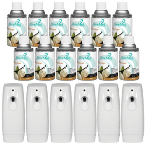 TimeMist Premium Metered Air Freshener Refills, Vanilla Cream (Case of 12) with TimeMist Metered Aerosol Fragrance Dispenser (Case of 6) Bundle