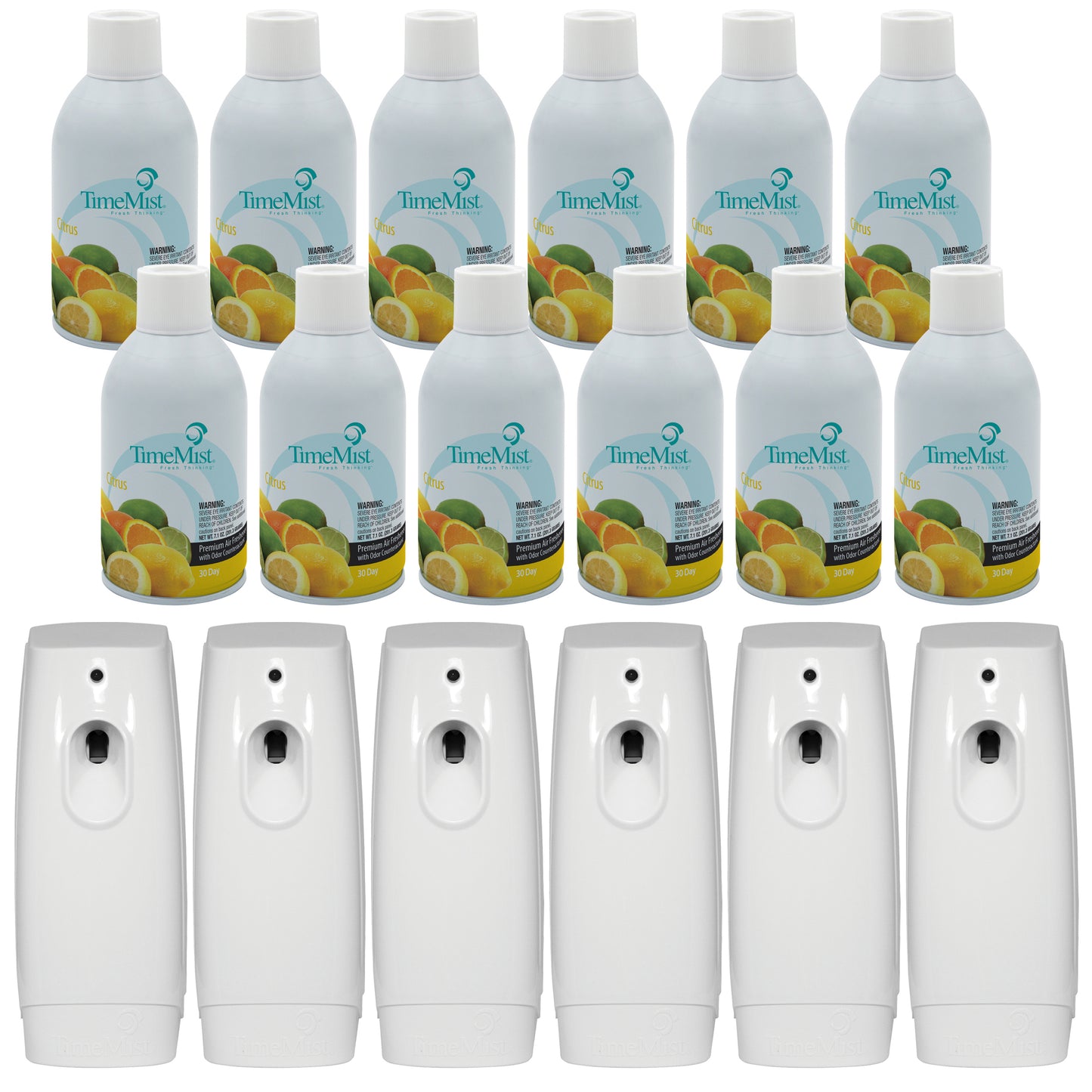 TimeMist Premium Metered Air Freshener Refills, Citrus (Case of 12) with TimeMist Metered Aerosol Fragrance Dispenser Bundle