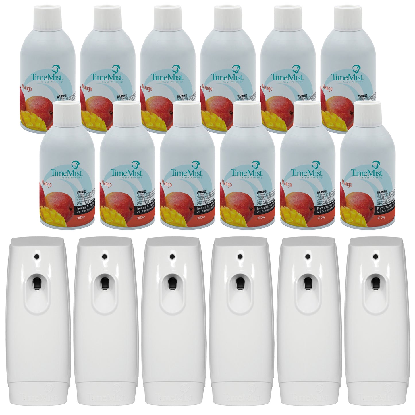 TimeMist Premium Metered Air Freshener Refills, Mango (Case of 12) with TimeMist Metered Aerosol Fragrance Dispenser Bundle