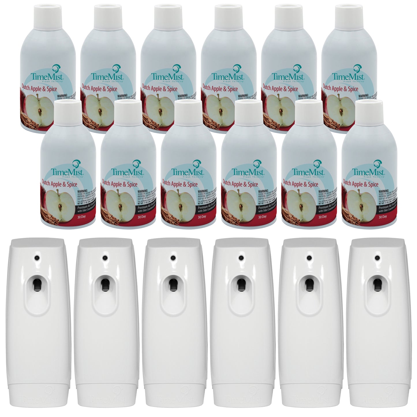 TimeMist Premium Metered Air Freshener Refills, Dutch Apple Spice (Case of 12) with TimeMist Metered Aerosol Fragrance Dispenser Bundle