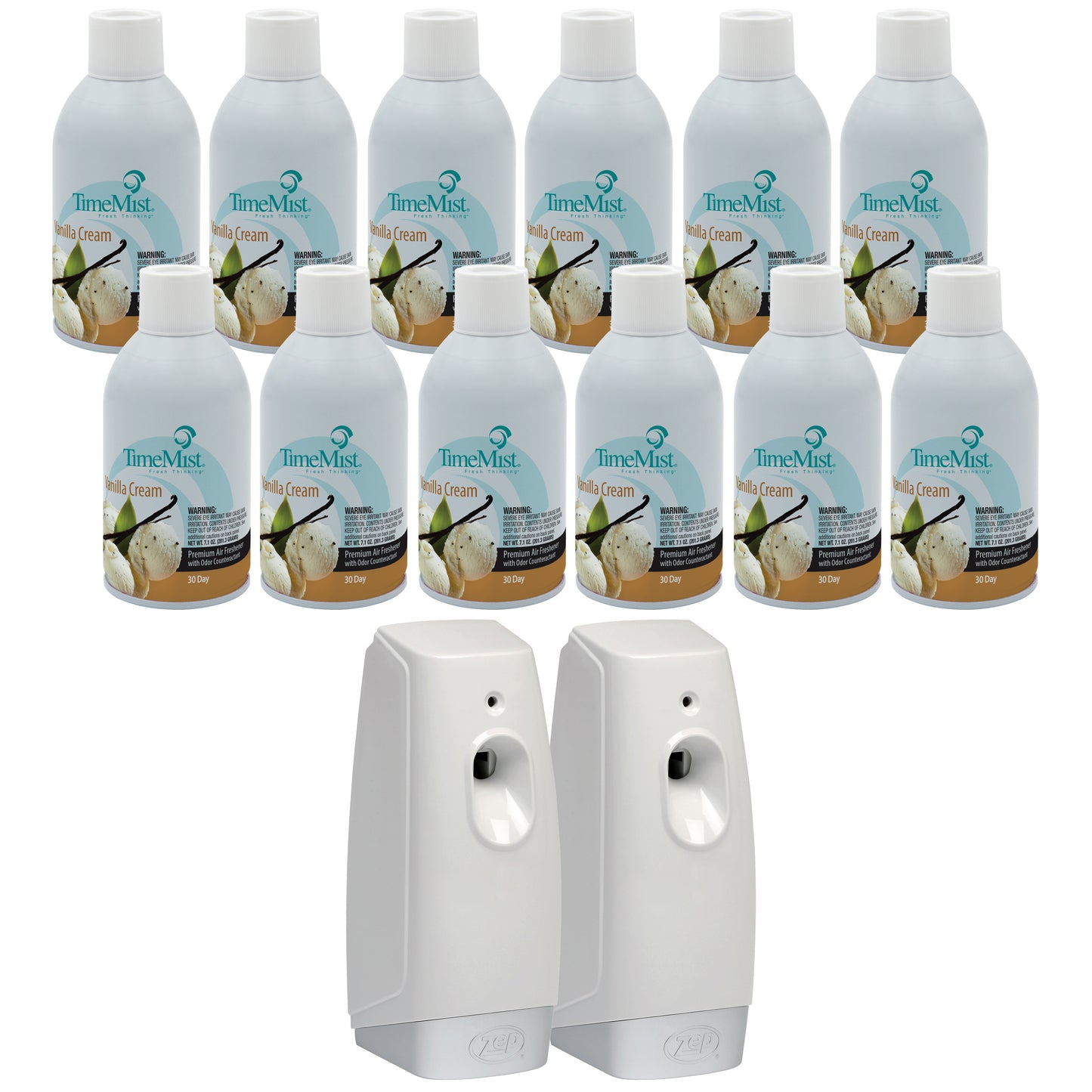 TimeMist Premium Metered Air Freshener Refills, Vanilla Cream (Case of 12) with Meter Mist 3000 Ultra Dispenser (2 Pack) Bundle