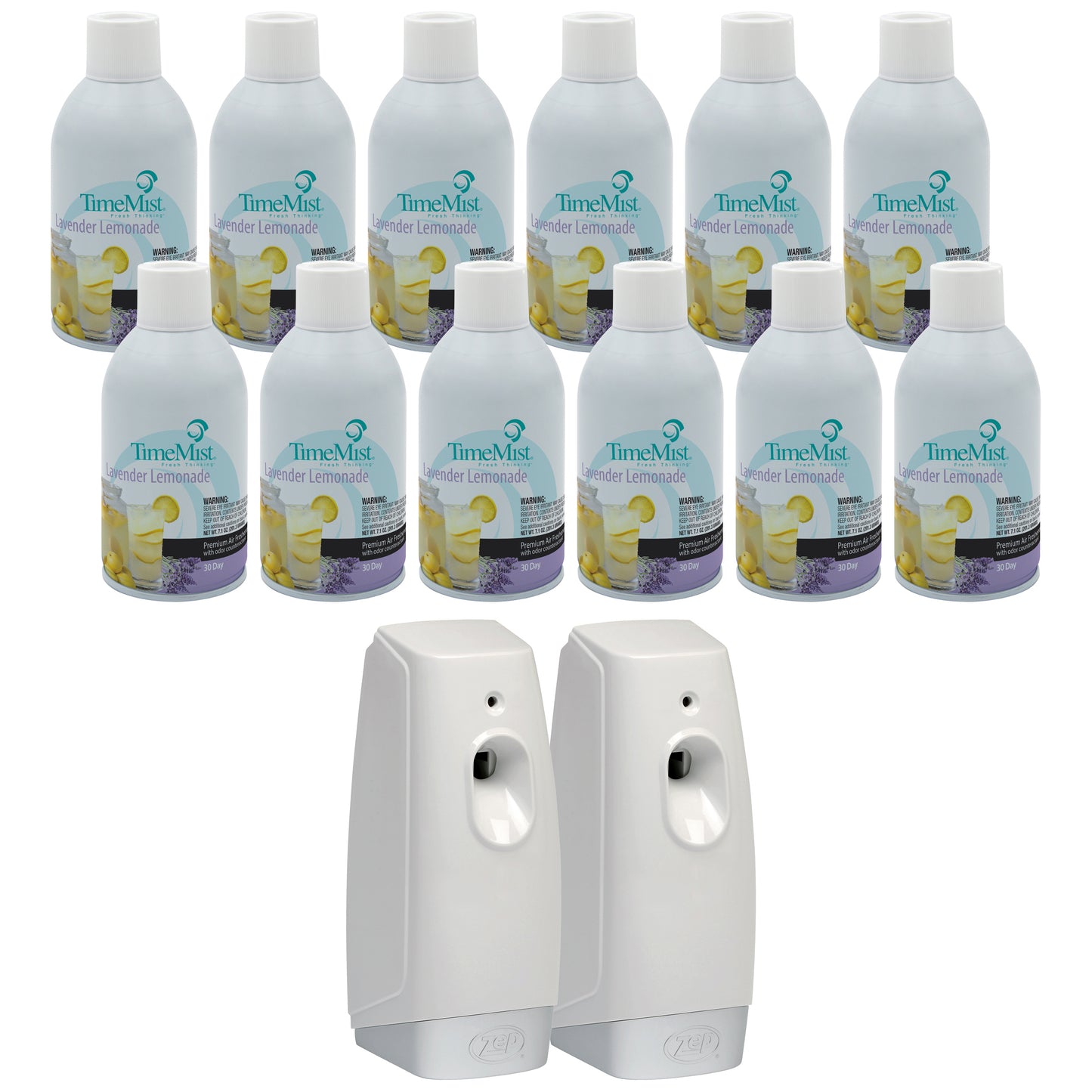 TimeMist Premium Metered Air Freshener Refills, Lavender Lemonade (Case of 12) with Meter Mist 3000 Ultra Dispenser (2 Pack) Bundle