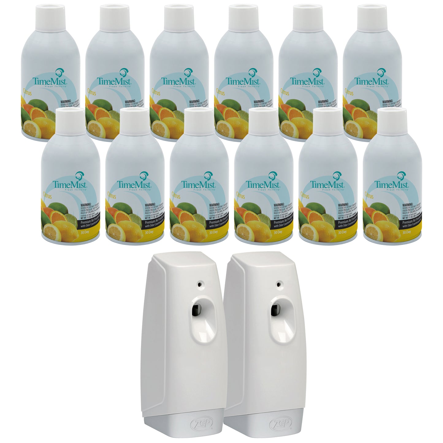 TimeMist Premium Metered Air Freshener Refills, Citrus (Case of 12) with Meter Mist 3000 Ultra Dispenser (2 Pack) Bundle