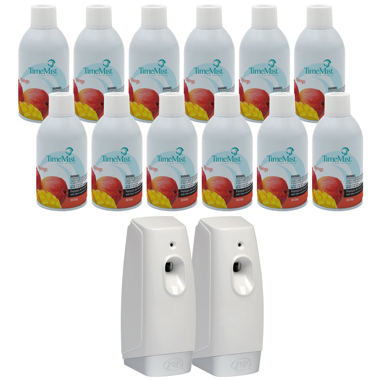 TimeMist Premium Metered Air Freshener Refills, Mango (Case of 12) with Meter Mist 3000 Ultra Dispenser (2 Pack) Bundle