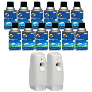 Zep Metered Mist Blue Sky Air Freshener Refill (Case of 12) with Meter Mist 3000 Ultra Dispenser (2 Pack) Bundle