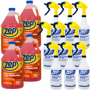 Heavy-Duty Citrus Degreaser Refill - 1 Gallon (Case of 4) + Zep Professional Sprayer Bottle - 32 oz (Case of 9) Bundle
