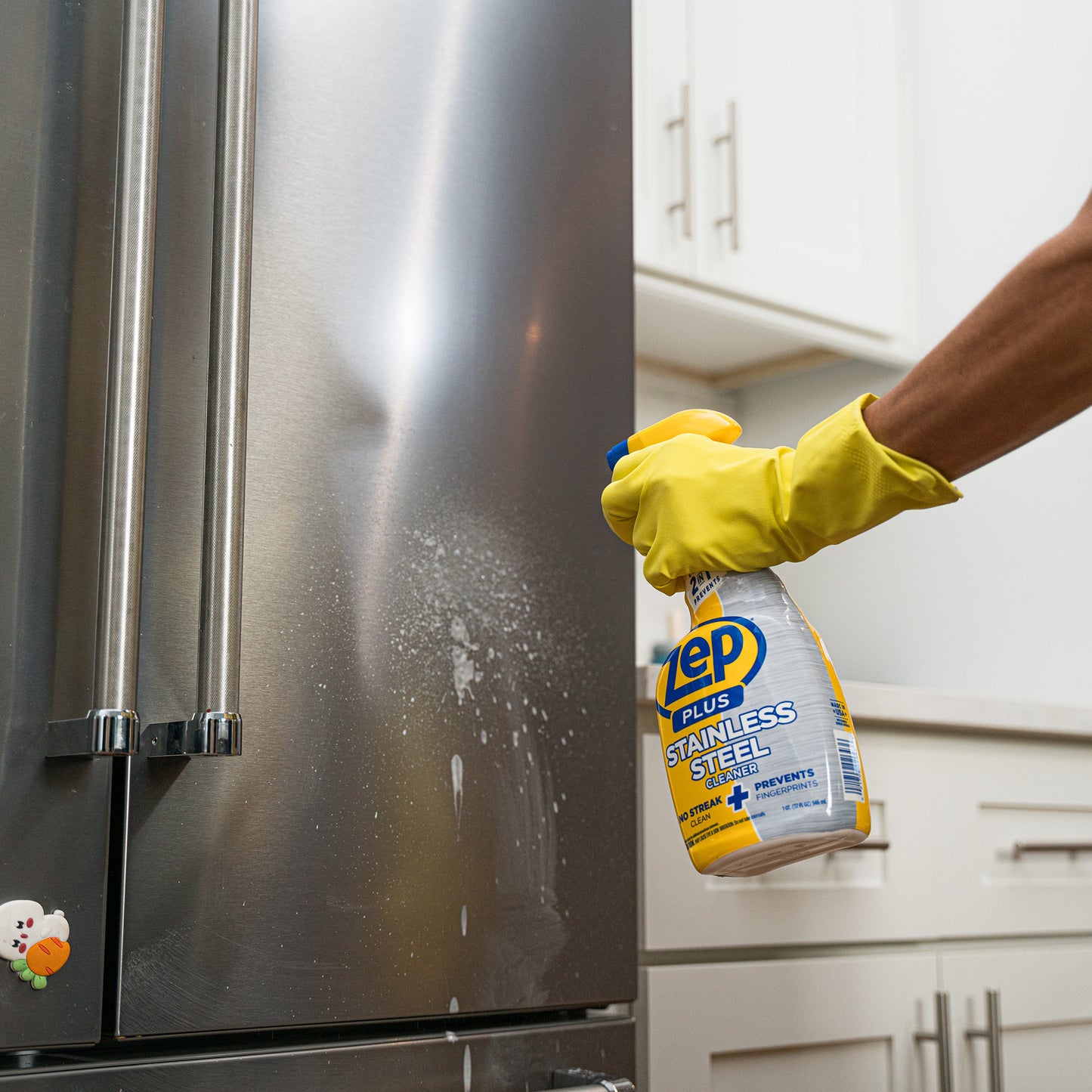 Zep Plus Stainless Steel Cleaner 32 oz and Blue Microfiber Rag