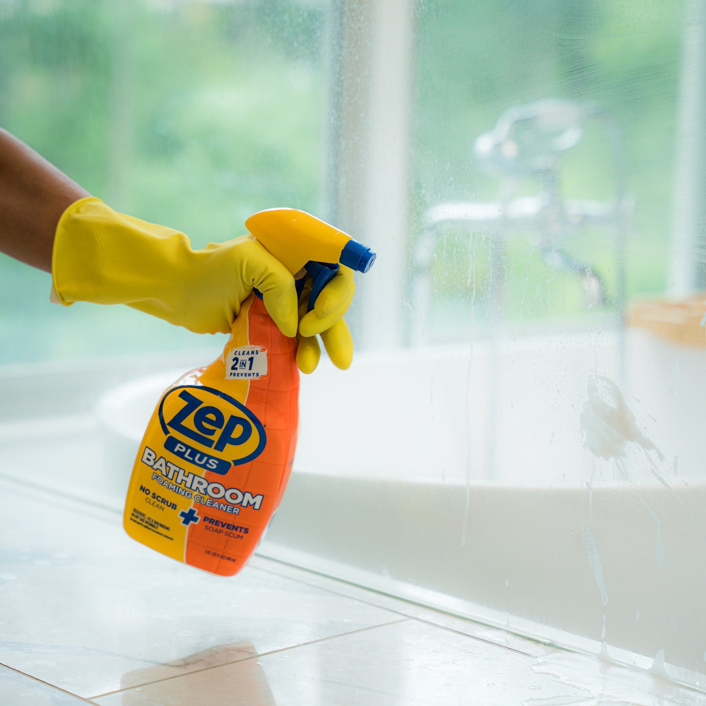 Zep Plus Bathroom Foaming Cleaner 32 oz and Blue Microfiber Rag