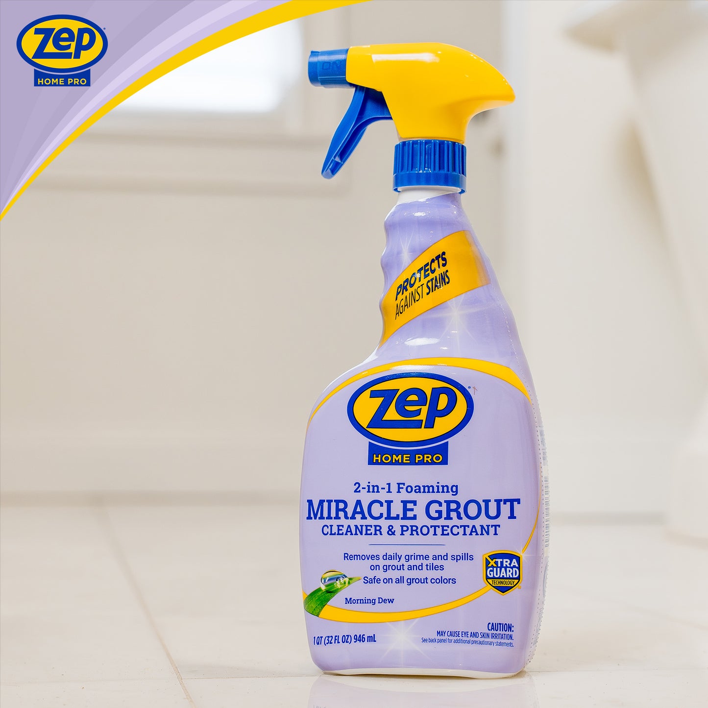 Zep Home Pro Foaming Miracle Grout Cleaner & Protectant - Protects Against Grime Buildup - 32 oz.