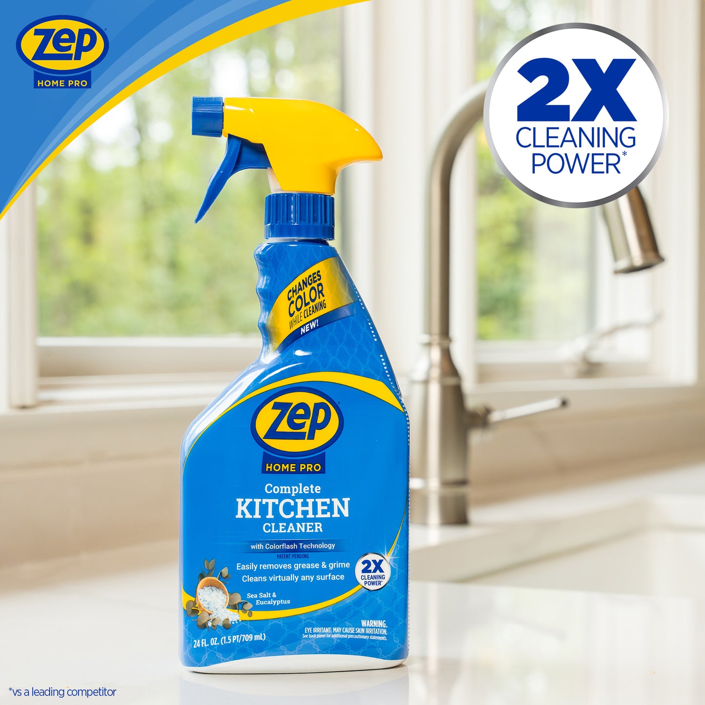 Zep Home Pro Complete Kitchen Cleaner - Patent Pending Formula Changes Color From Blue to White as it Cleans Away Grease - 24 oz