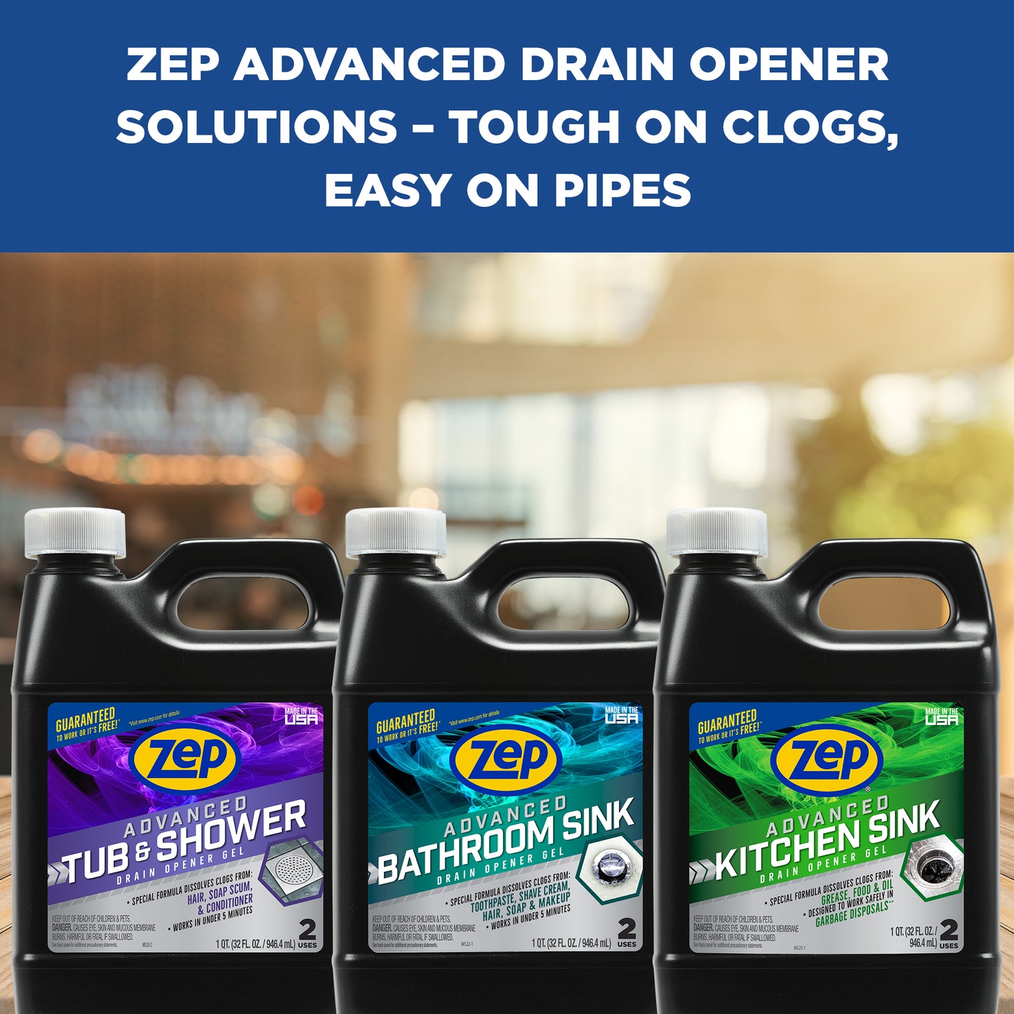 Zep Advanced Bathroom Sink Drain Opener Gel – Dissolves Clogs – 32 oz