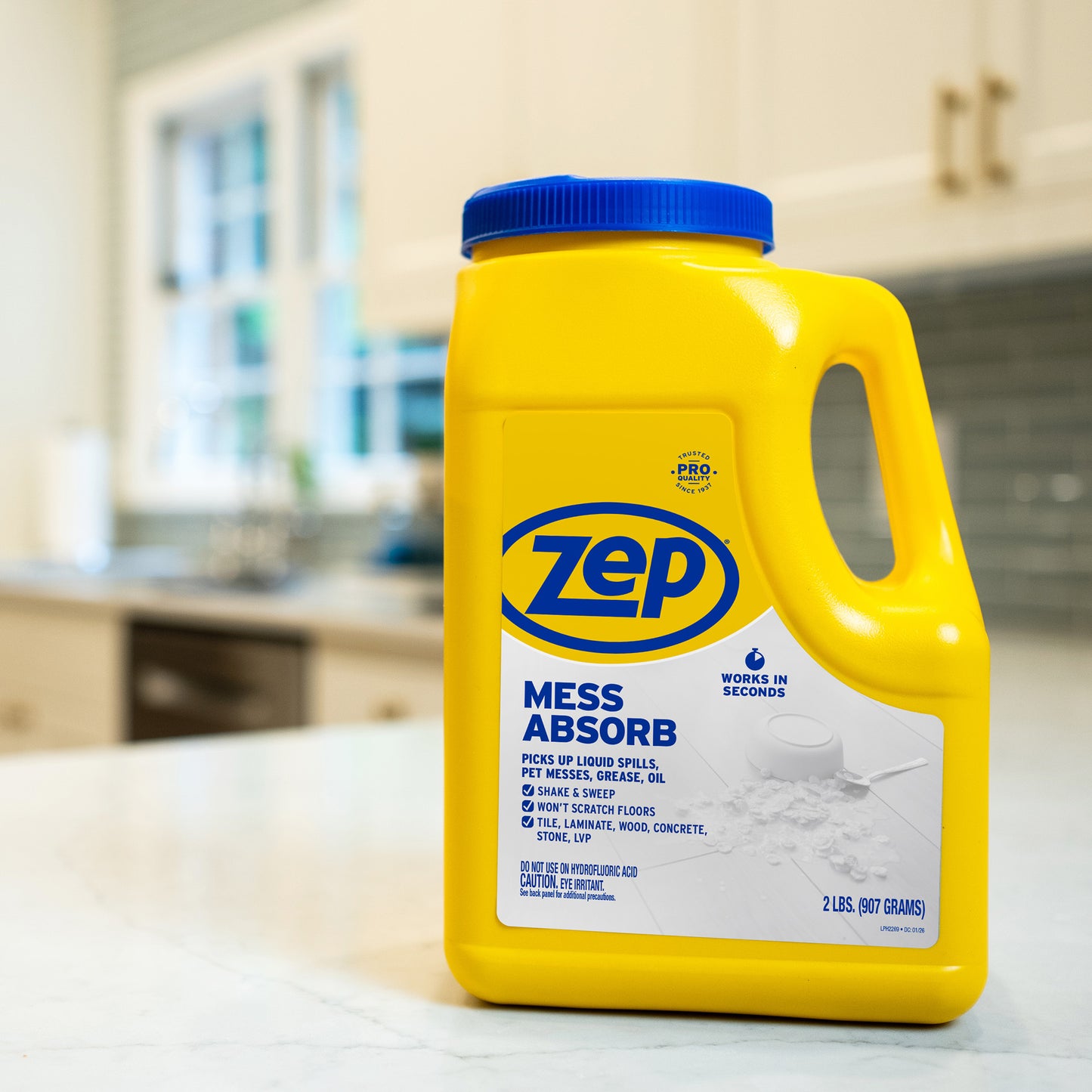 Zep Mess Absorb Hard Floor Spill Absorbent for Pet Mess, Grease, Oil & Liquid Spills - 2 lbs