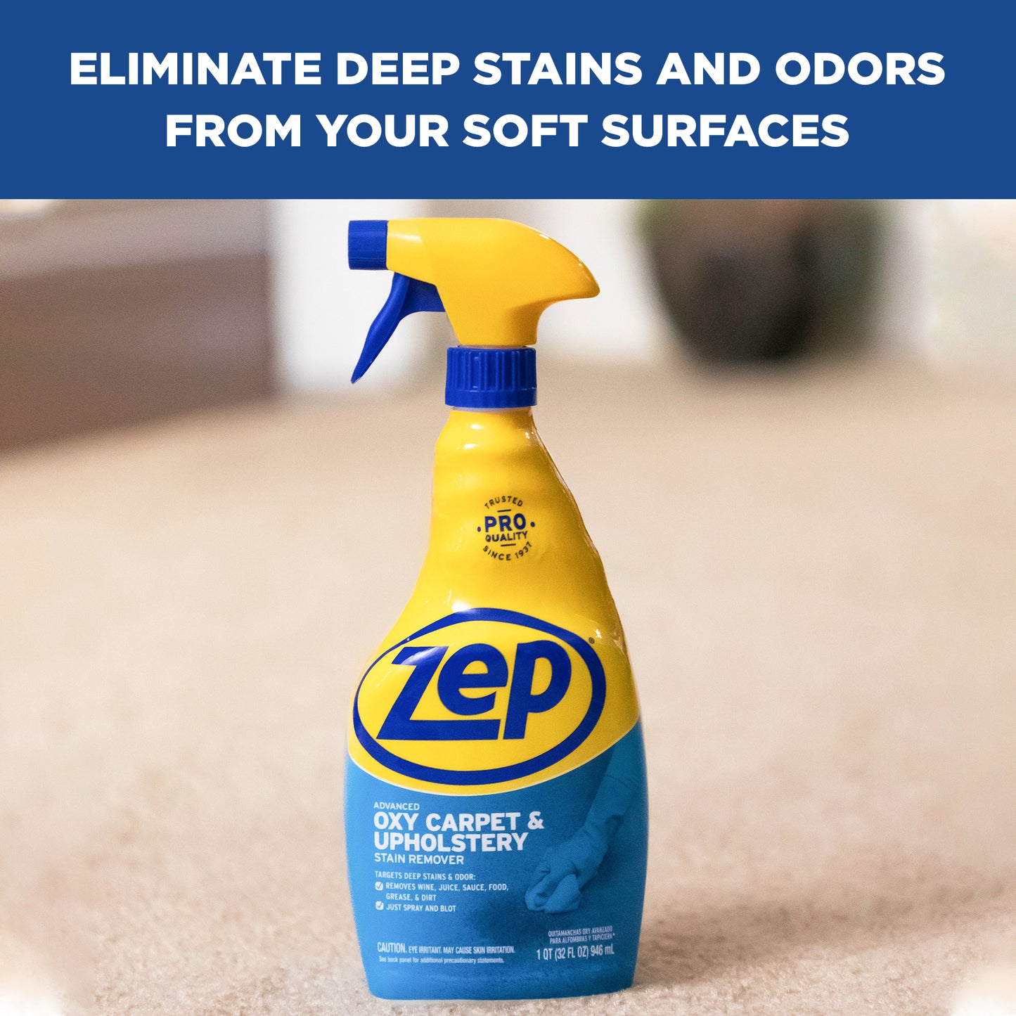 Zep Advanced Oxy Carpet & Upholstery Stain Remover – Targets Deep Stains and Odors – 32 oz