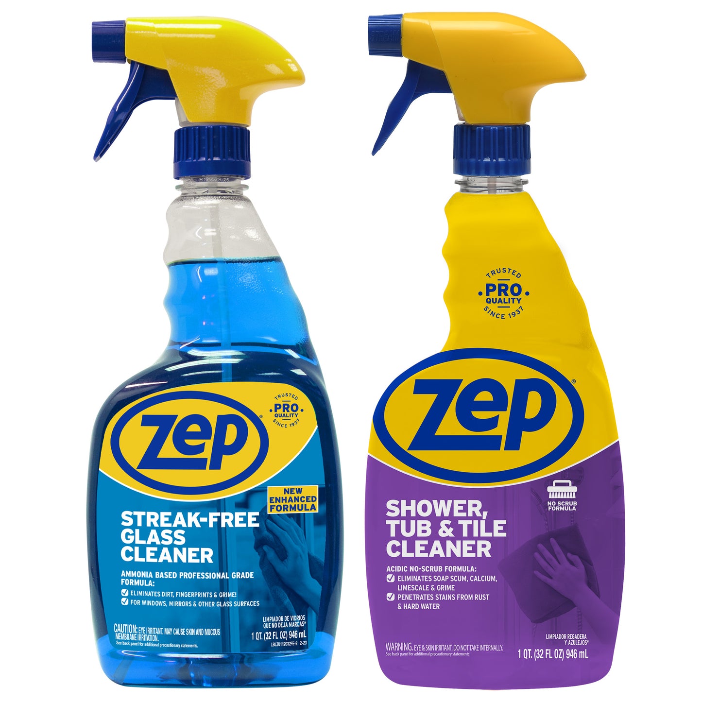 Zep Shower, Tub & Tile Cleaner 32 oz and Zep Streak-Free Glass Cleaner 32 oz