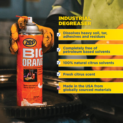 Zep Big Orange Heavy-Duty Citrus Degreaser Aerosol – Industrial-Grade Degreaser – 15 oz.