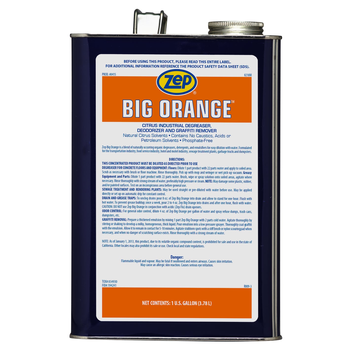 Big Orange Liquid Citrus Industrial Degreaser, Deodorizer & Graffiti Remover - 1 Gallon