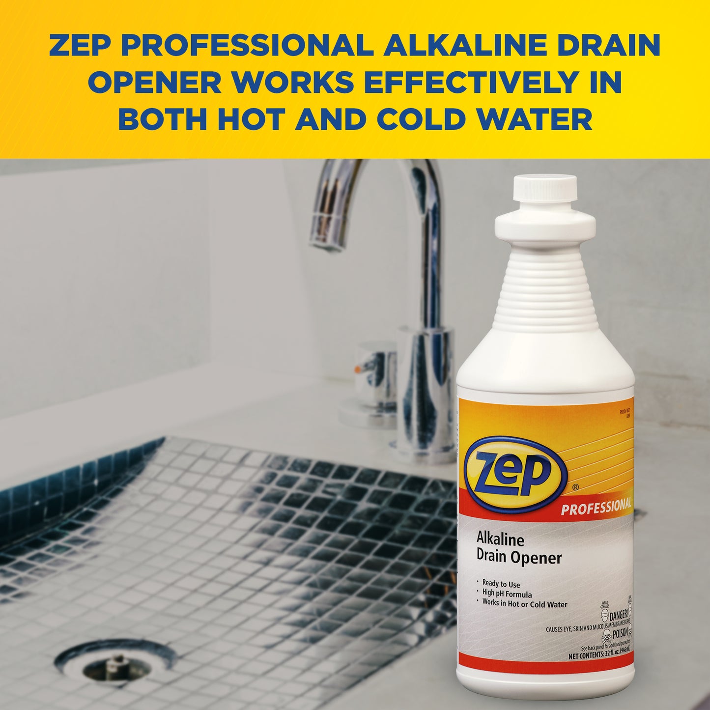 Zep Professional Alkaline Drain Opener – Tackles Tough Clogs – 32 oz