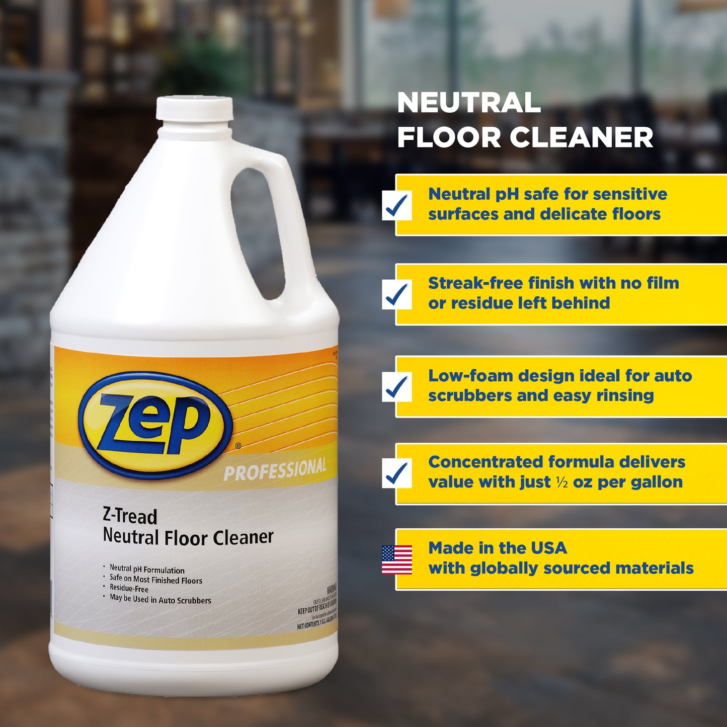 Zep Professional Z-Tread Neutral Floor Cleaner – Rinse Residue-Free – 1 Gallon