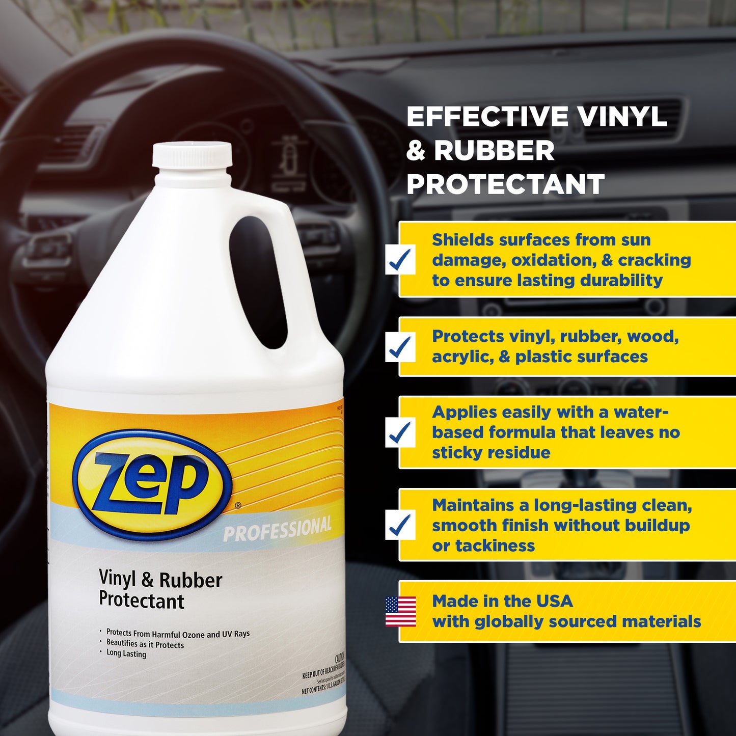 Zep Professional Vinyl & Rubber Protectant - Cleans and Preserves – 1 Gallon