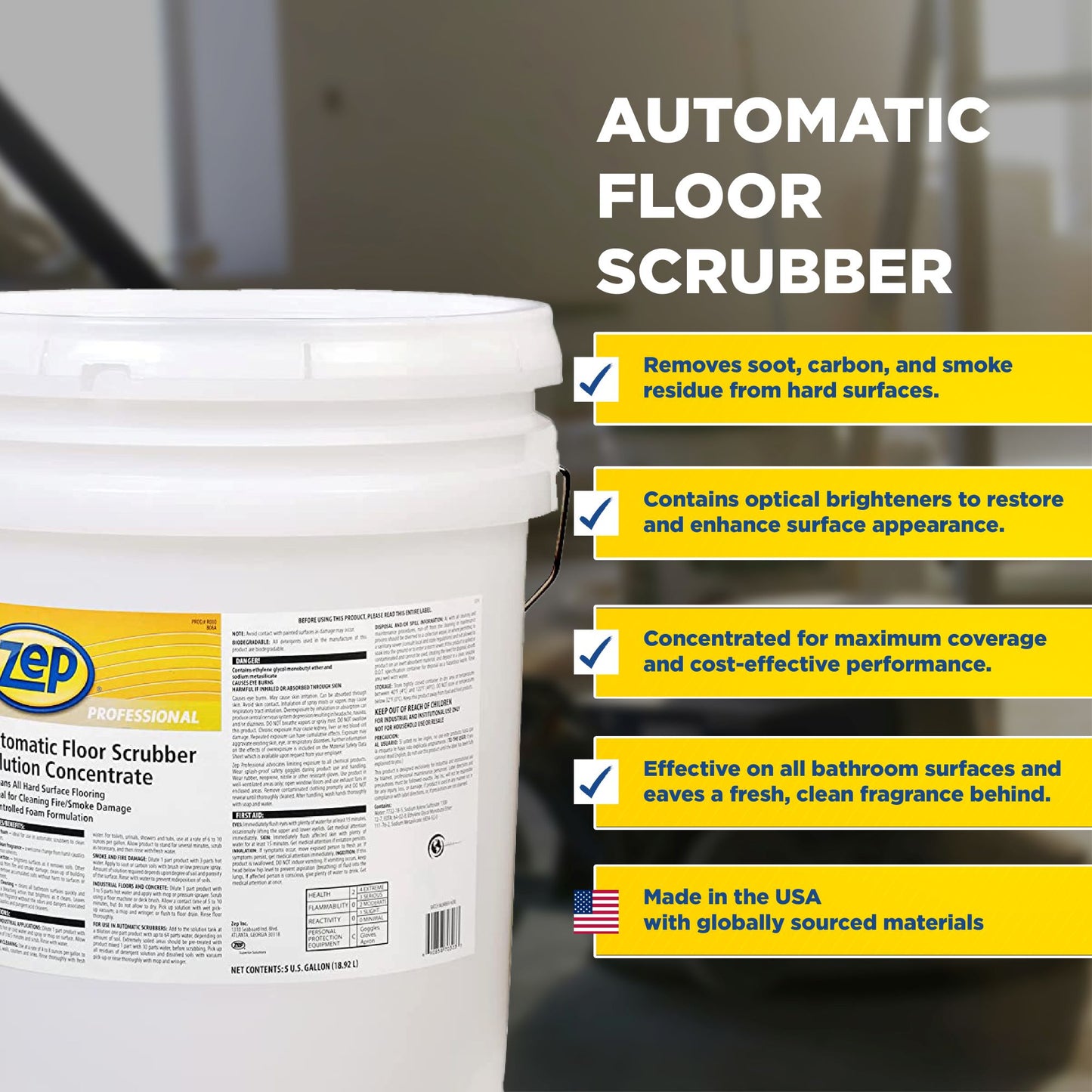 Zep Professional Automatic Floor Scrubber Solution Concentrate – Removes Smoke Damage – 5 Gallons