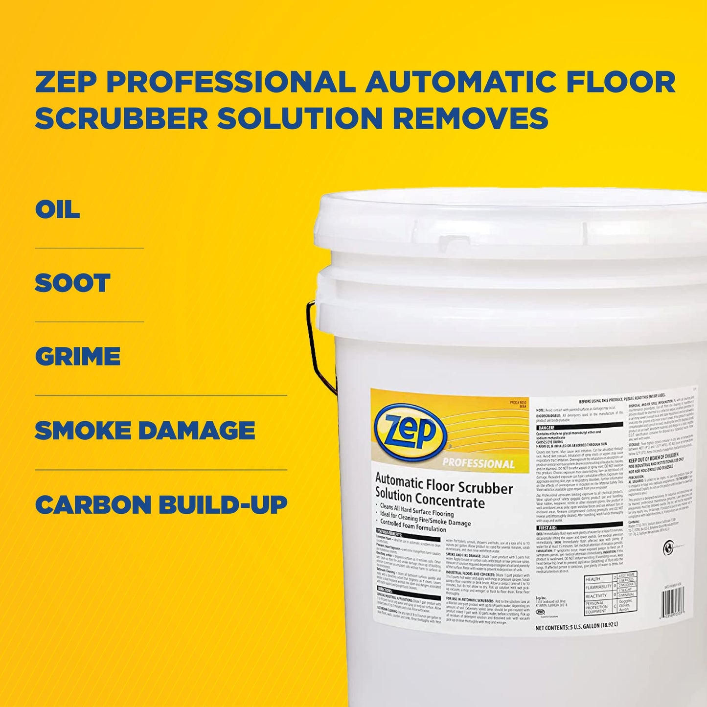 Zep Professional Automatic Floor Scrubber Solution Concentrate – Removes Smoke Damage – 5 Gallons