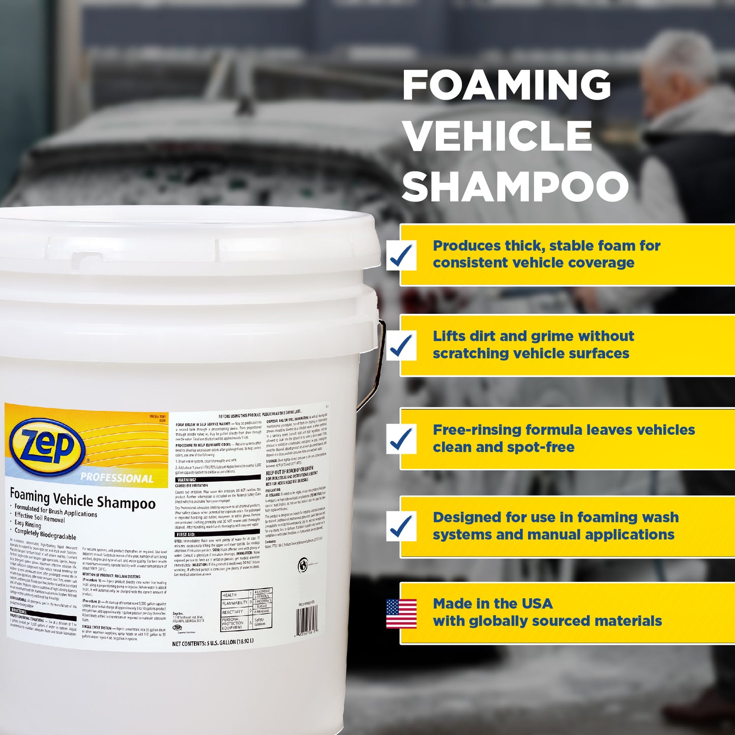 Zep Professional Foaming Vehicle Shampoo – Effective Soil Removal – 5 Gallon