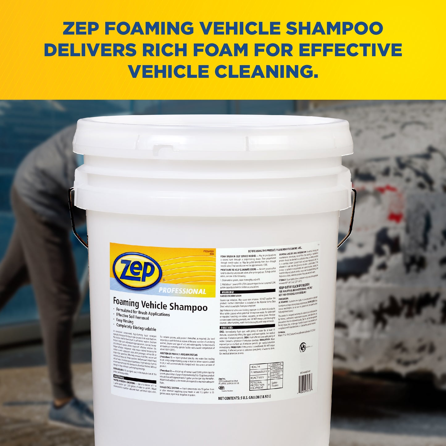 Zep Professional Foaming Vehicle Shampoo – Effective Soil Removal – 5 Gallon