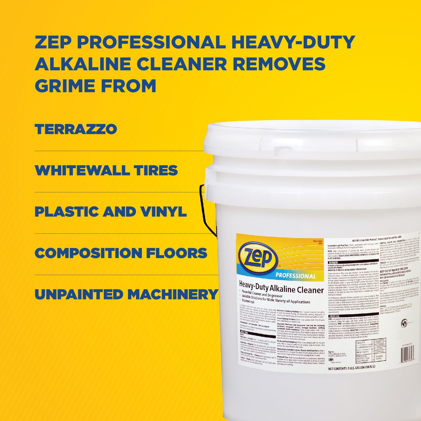 Zep Professional Heavy-Duty Alkaline Cleaner – Powerful Cleaner & Degreaser – 5 Gallons