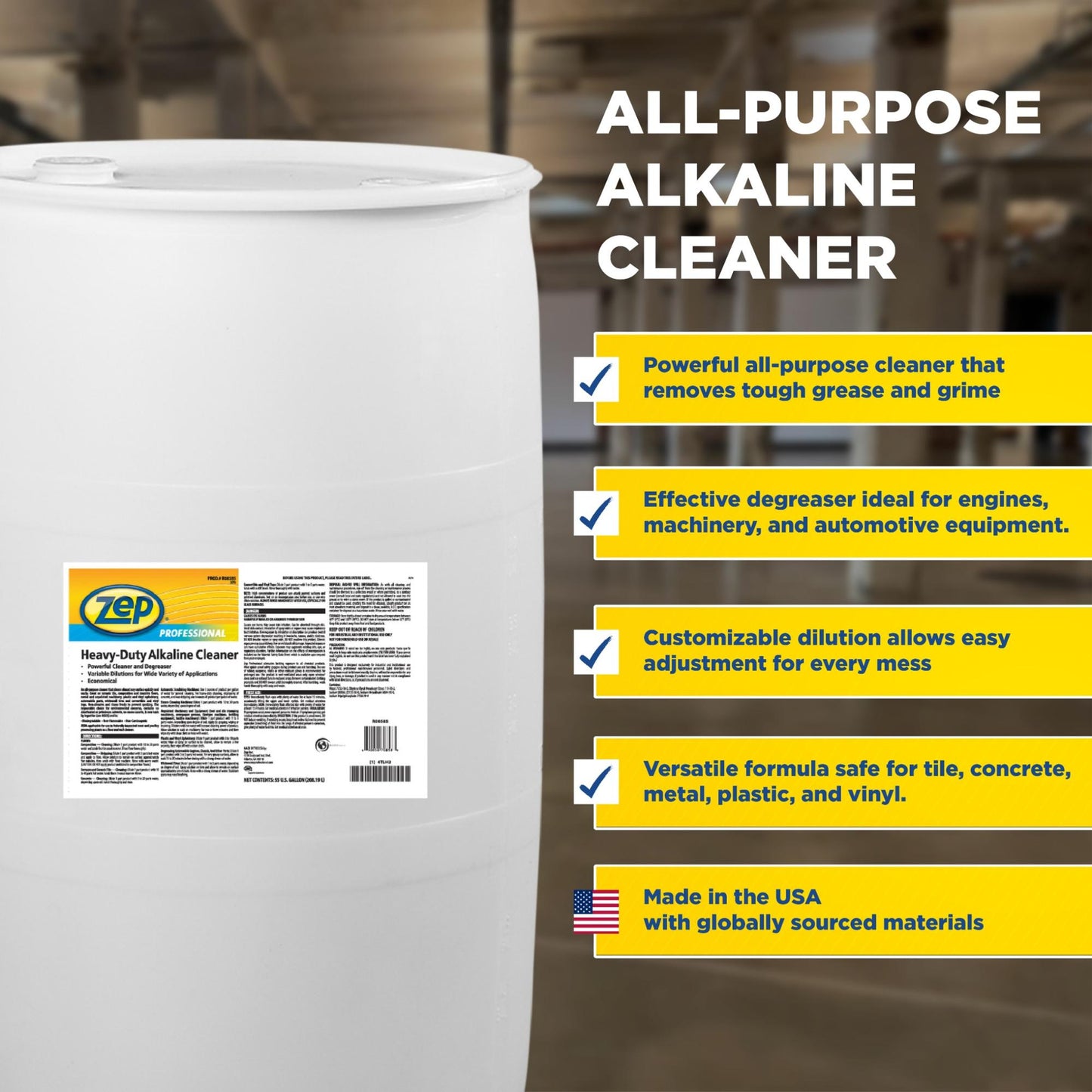Zep Professional Heavy-Duty Alkaline Cleaner – Powerful Cleaner & Degreaser – 55 Gallons
