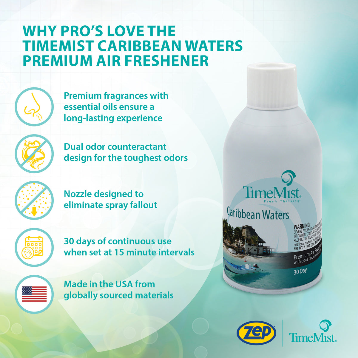 Premium TimeMist Metered 30 Day Air Freshener - Caribbean Waters - 7 Oz.