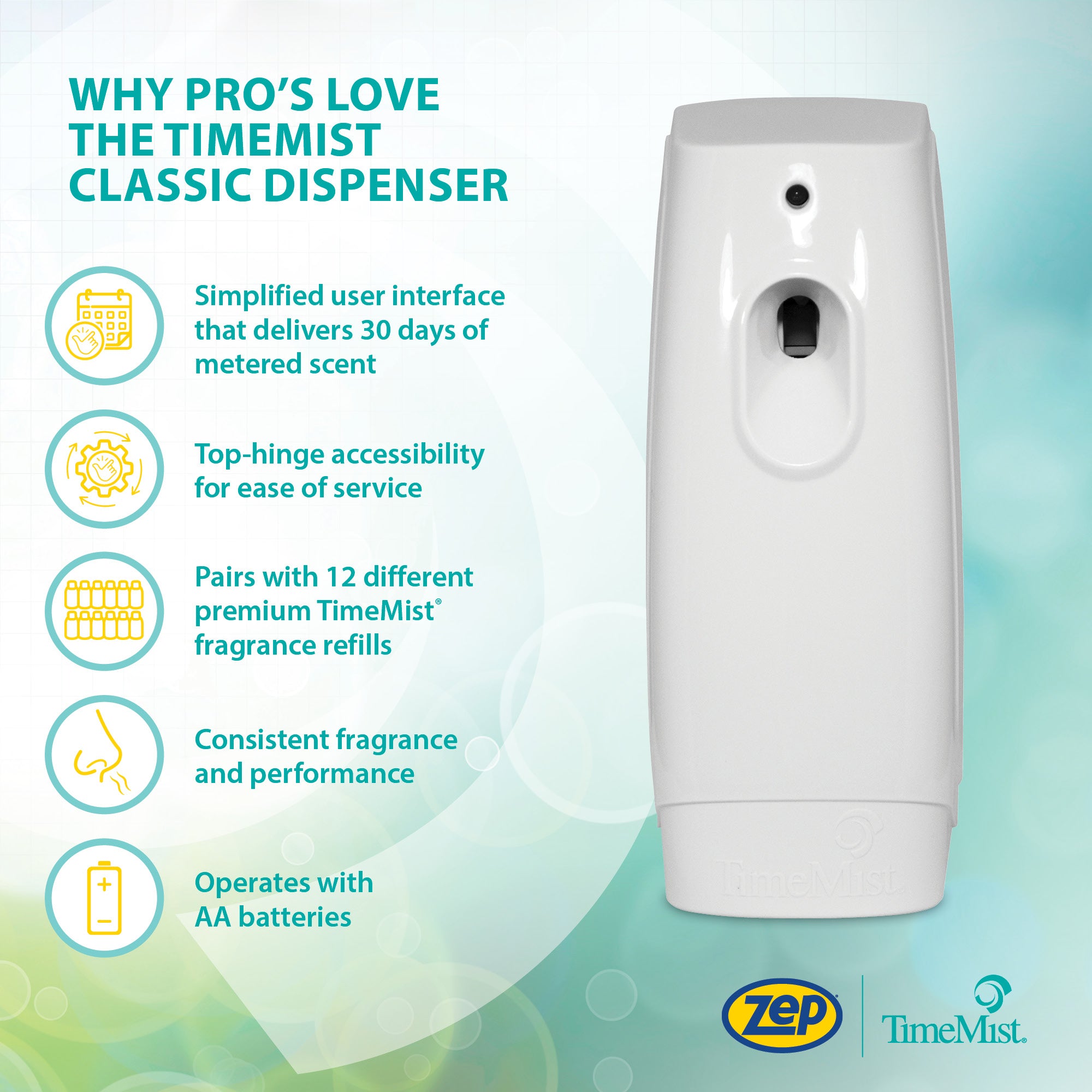 TimeMist Classic Metered Aerosol Fragrance Dispenser – Zep Inc.
