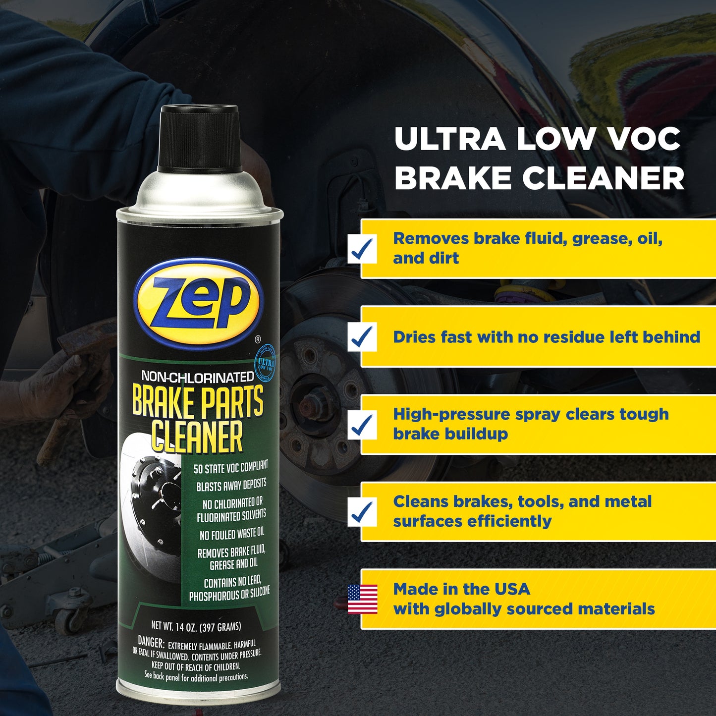 Zep Non-Chlorinated Brake Cleaner – Ultra-Low 10% VOC – 14 oz