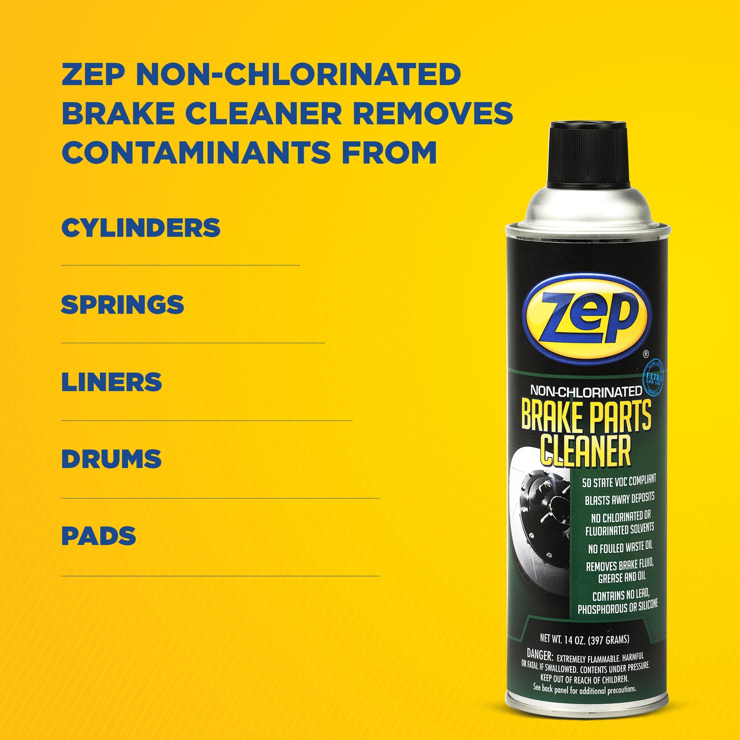 Zep Non-Chlorinated Brake Cleaner – Ultra-Low 10% VOC – 14 oz