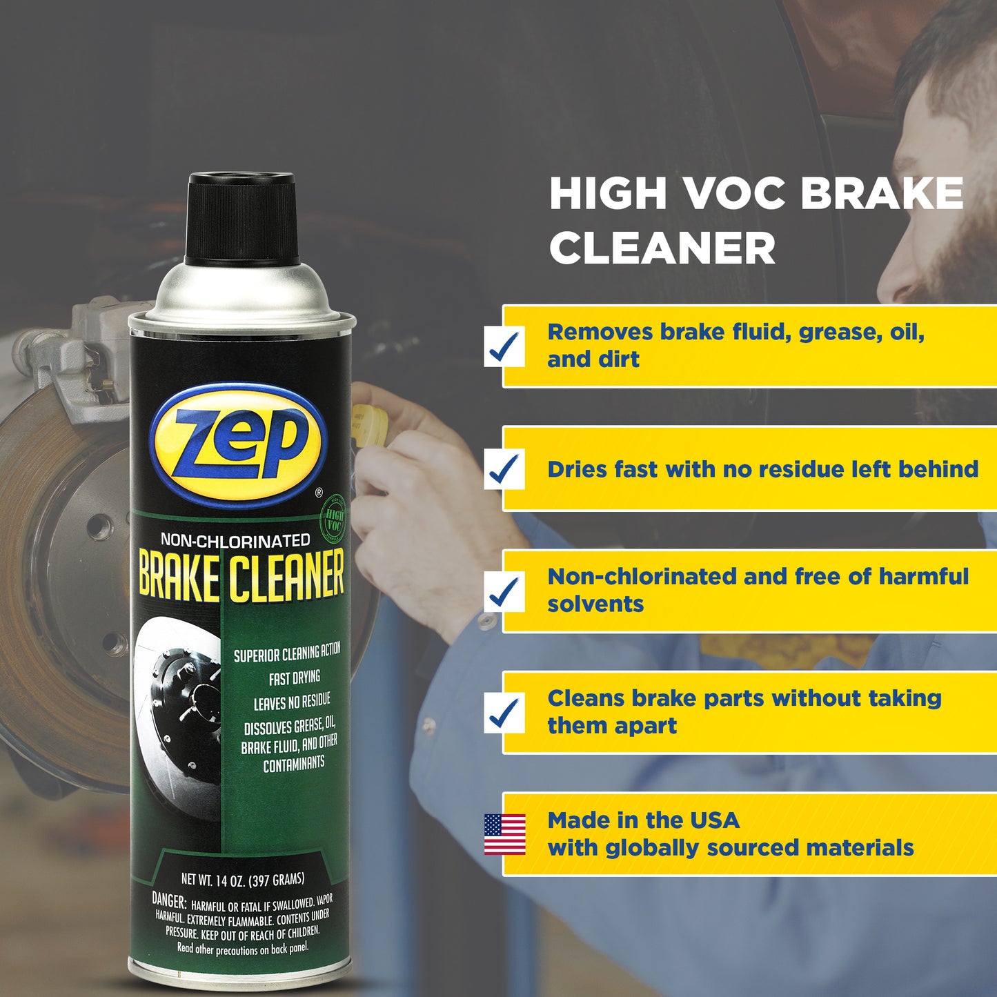 Zep Non-Chlorinated Brake Cleaner – High VOC – 14 oz