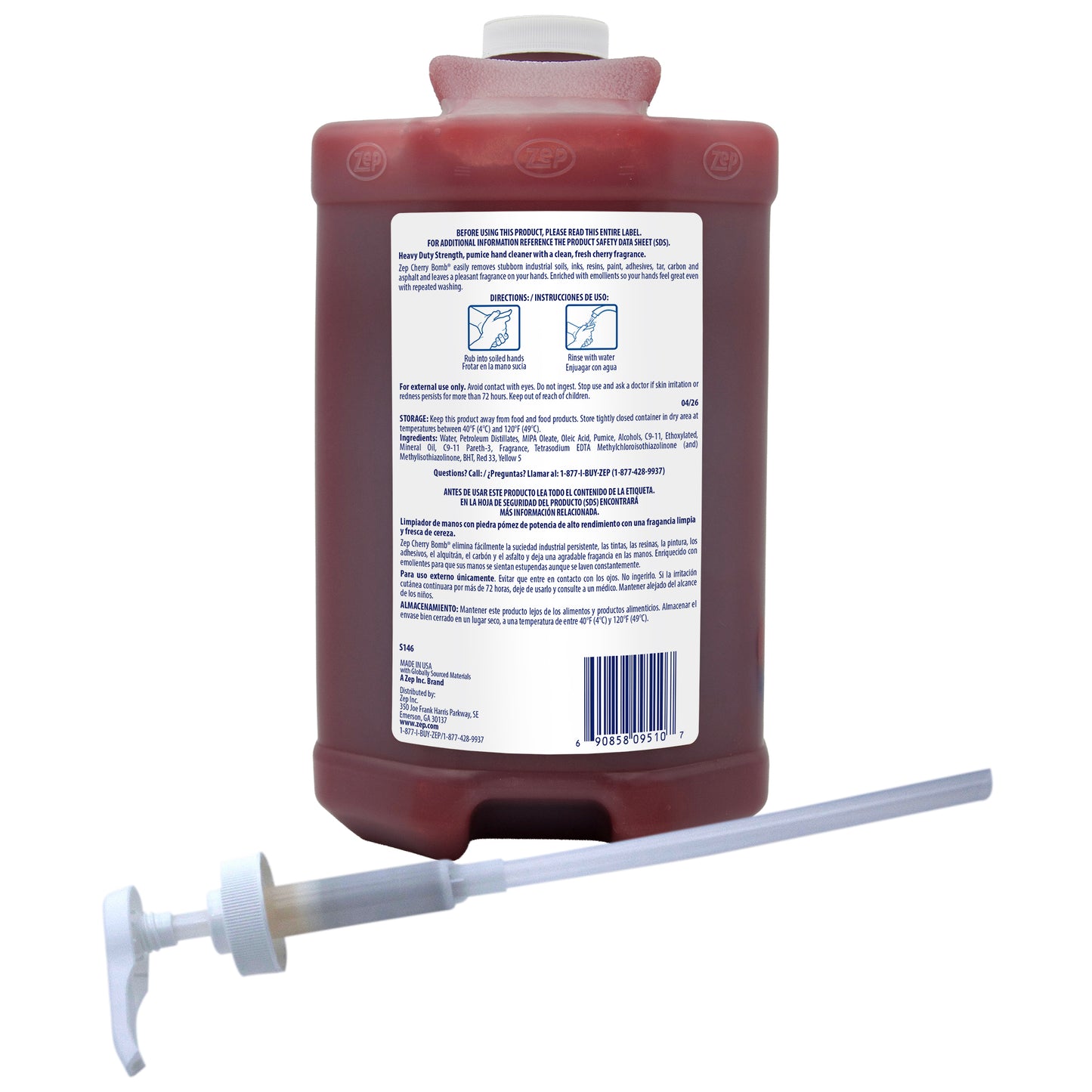 Zep Cherry Bomb Hand Cleaner with Pumps– Removes Stubborn Industrial Soils – 1 Gallon