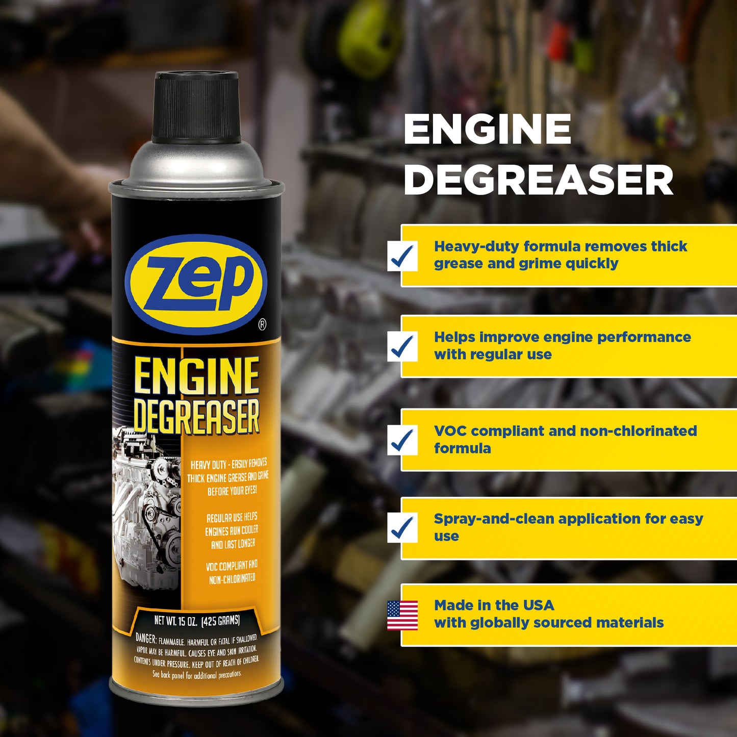 Zep Engine Degreaser - Heavy Duty Engine Cleaner Removes Thick Grease and Grime - 15 oz
