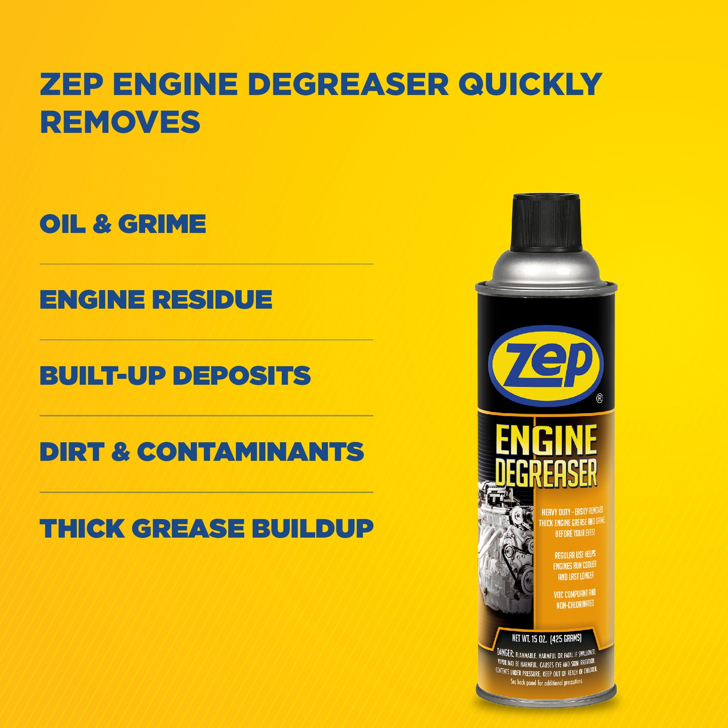 Zep Engine Degreaser - Heavy Duty Engine Cleaner Removes Thick Grease and Grime - 15 oz