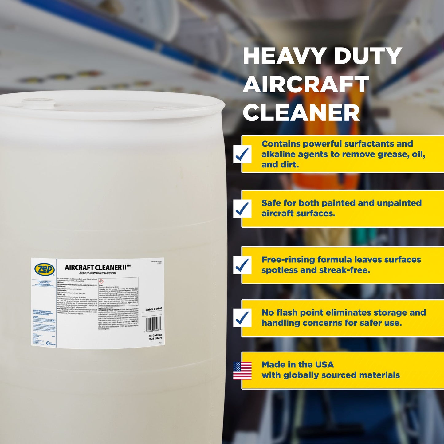 Zep Aircraft Cleaner II – Alkaline Aircraft Cleaner Concentrate – 55 Gallon