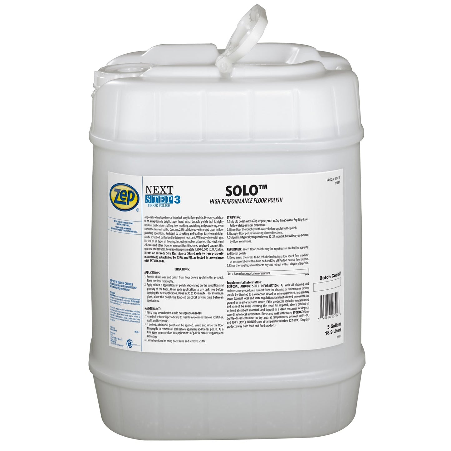 Zep Solo High Performance Floor Polish - 5 Gallon