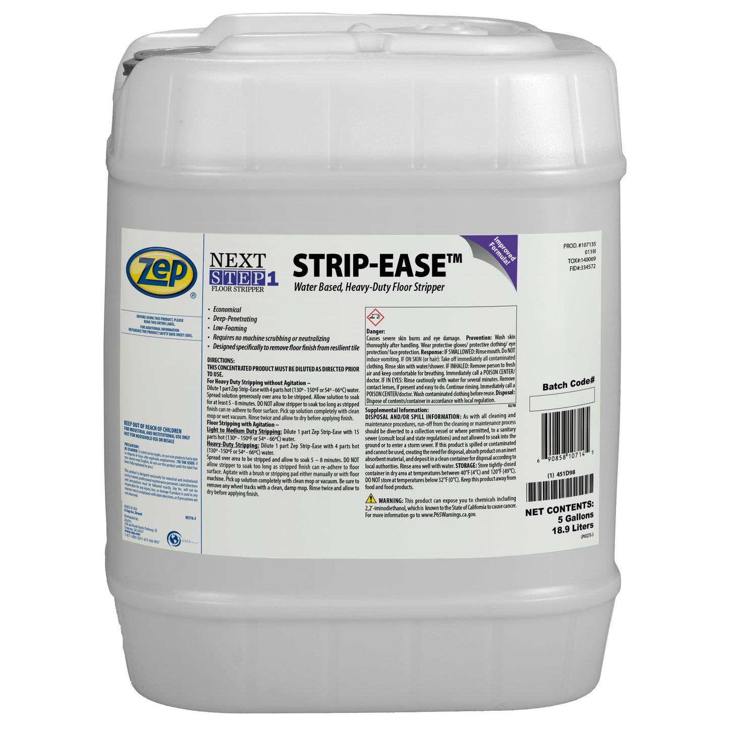 Zep Strip-Ease Heavy-Duty Floor Stripper – Removes Floor Finish – 5 Gallon