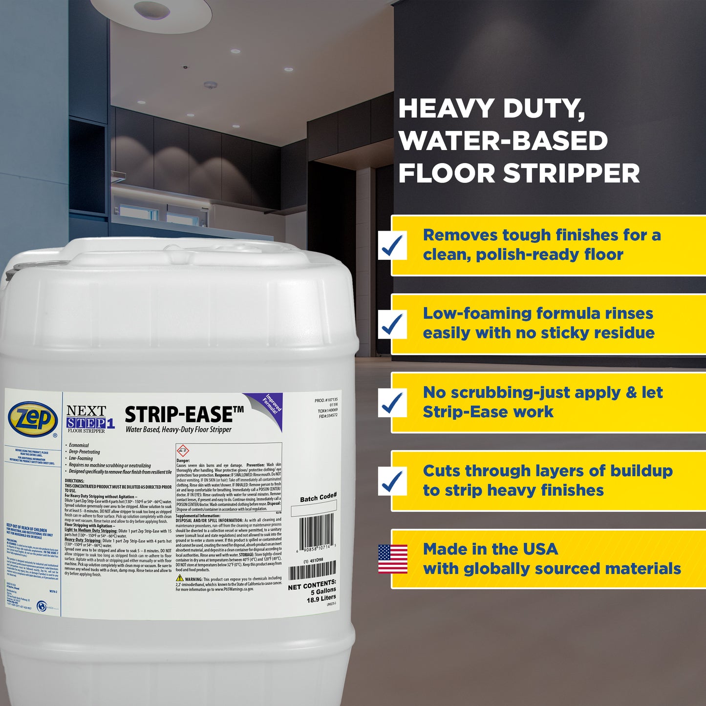 Zep Strip-Ease Heavy-Duty Floor Stripper – Removes Floor Finish – 5 Gallon