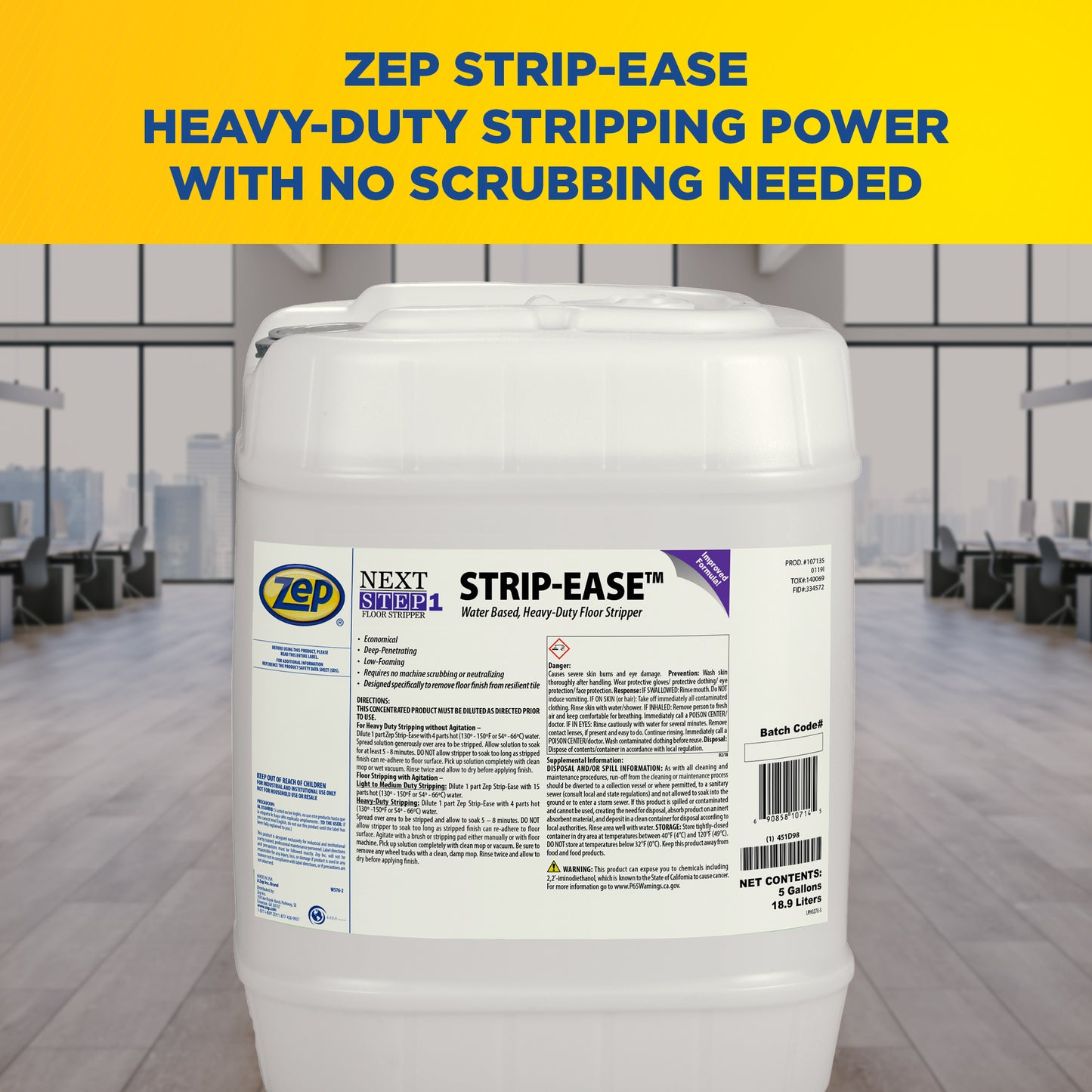 Zep Strip-Ease Heavy-Duty Floor Stripper – Removes Floor Finish – 5 Gallon