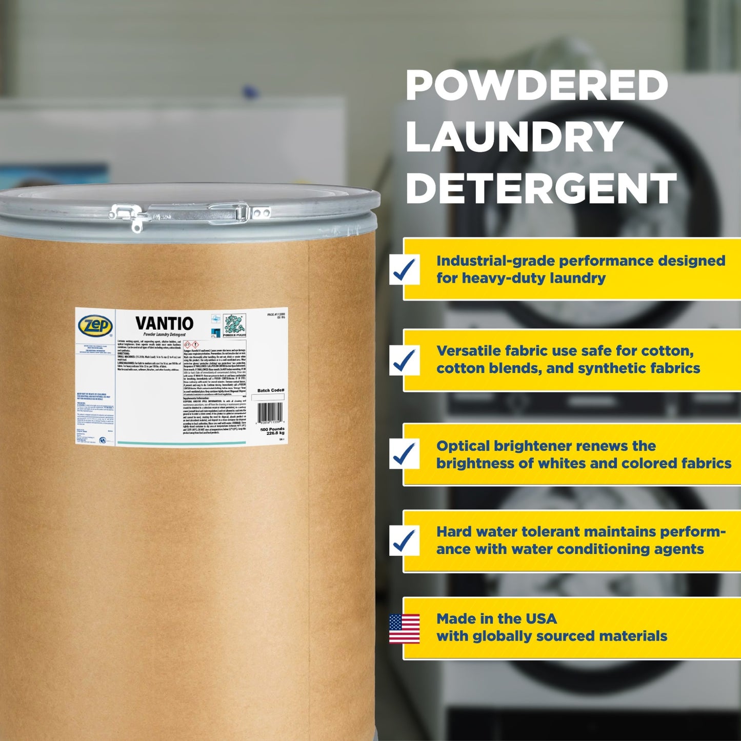 Zep Vantio Powder Laundry Detergent – Industrial Strength Cleaning – 500 Pounds